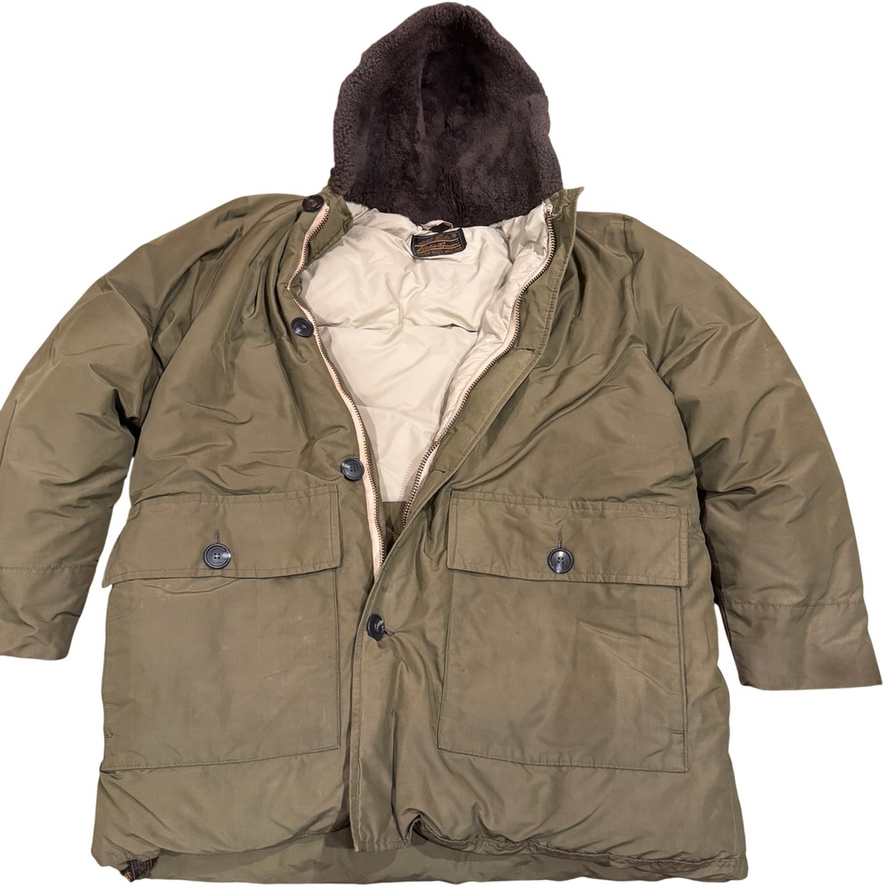 Vintage Eddie Bauer Kara Koram Goose Down‎ Parka Olive Green Shearling Hood